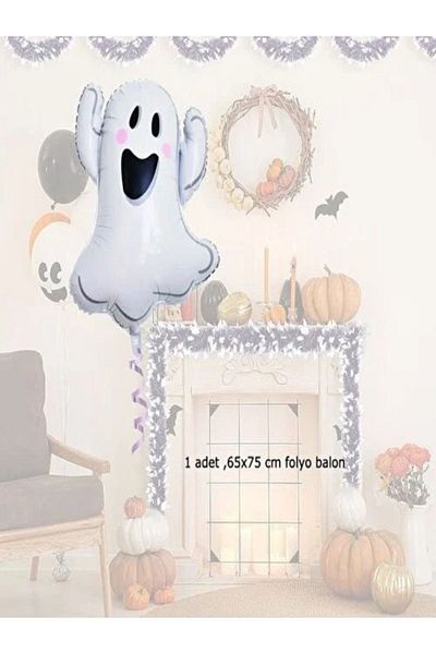Huzur Party Store 59X75 cm White Ghost Foil Balloon - Halloween Party and Halloween Decorative Balloon