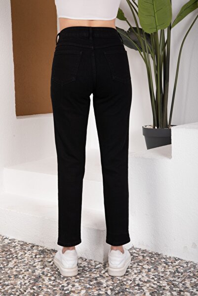 WODDİ Benjamin Women Lycra Black Mom Jeans Τζιν παντελόνι