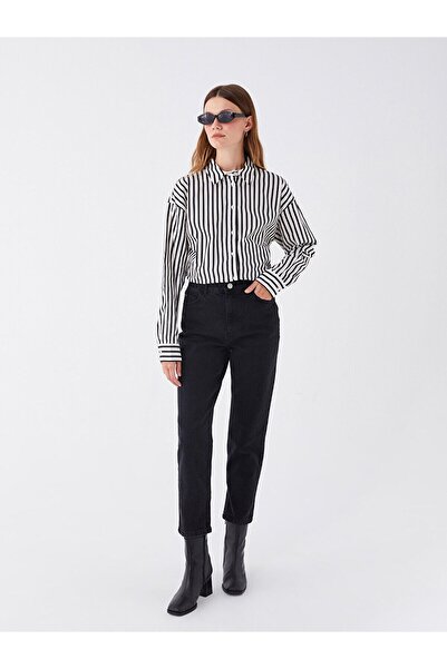 WODDİ Γυναικείο μαύρο ψηλόμεσο 5 τσέπες Full Lycra Mom Jeans 2024