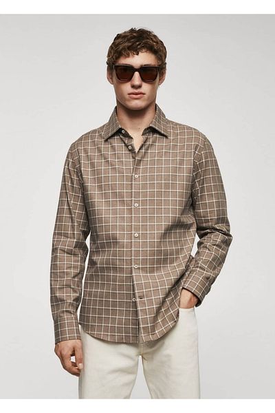 MANGO Man Cămașă din flanel de bumbac cu carouri