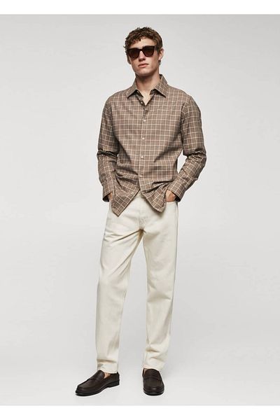MANGO Man Cămașă din flanel de bumbac cu carouri
