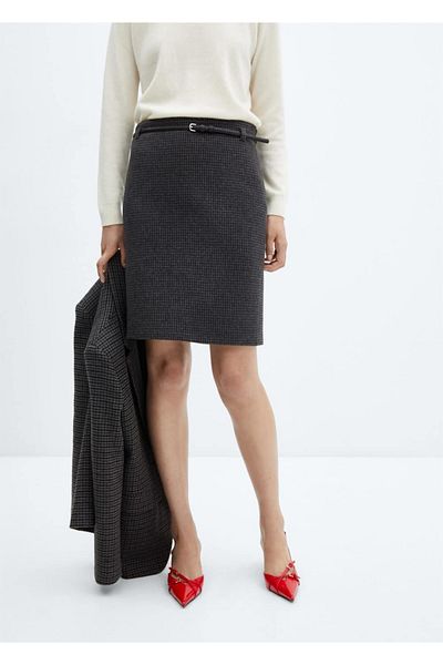 MANGO Woman Belted Houndstooth Skirt