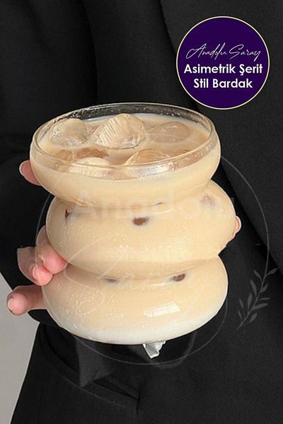 Anadolu Saray Heat Resistant Borosilicate Asymmetric Stripe Style Nordic Cup| Coffee And Presentation Cocktail Glass