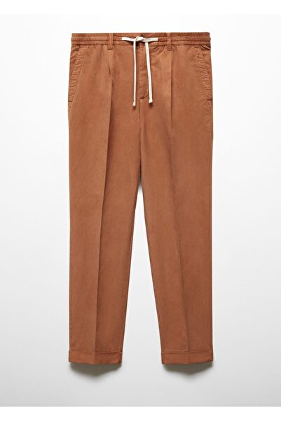 MANGO Man Dar Kesim Keten Karışımlı Büzgülü Pantolon