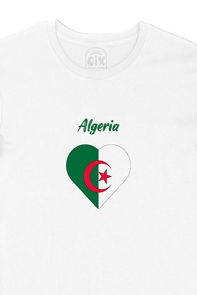 Cix Tricou alb - Steagul Algeriei, Buzunar inimă, Design de logo