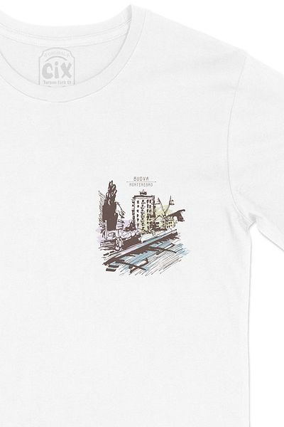 Cix Λευκό μπλουζάκι Unisex Budva Montenegro Stari Grad με σχέδιο λογότυπου τσέπης