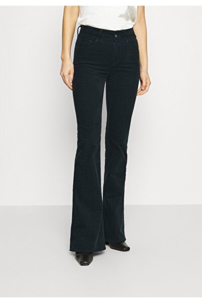 WODDİ Jet Black Flared Denim Jeans High Waist Colorfast Черни испански дънки ...