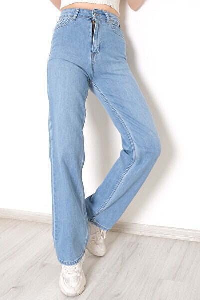 WODDİ Penolope Pantaloni palazzo din denim cu talie înaltă pentru femei, alba...