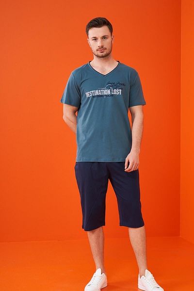PJS Men's Printed Pocket Capri Suit