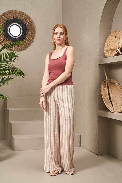 PJS 25133 Жіночий комплект з підтяжками та широкими штанинами в смужку