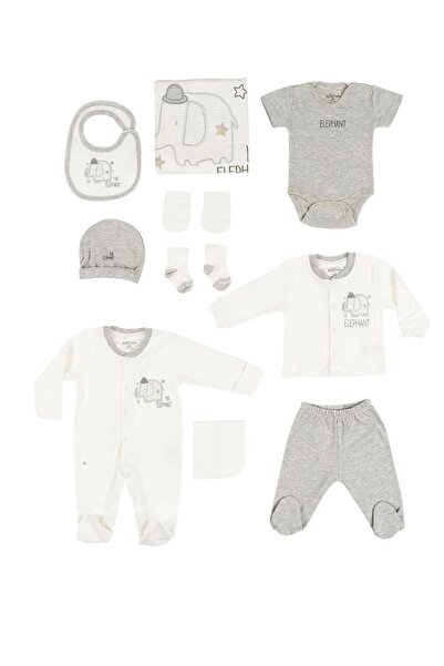 Aziz Bebe Elephant Patterned 10-piece Baby Hospital Outpatient Baby Gown Set