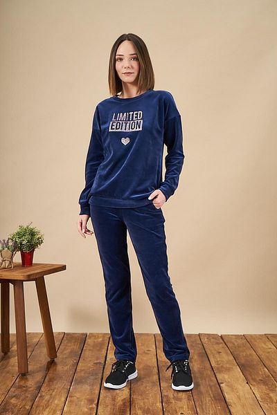 PJS Γυναικείο Σετ Πιτζάμες Navy Blue μακρυμάνικο Kshop 21856