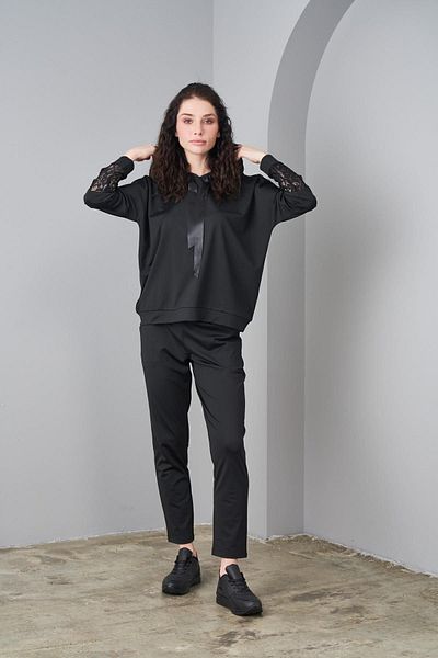 PJS 24592 Women's Hooded Black Sports Set