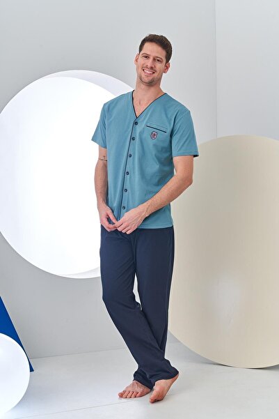 PJS 24313 Чоловічий комплект піжами з коротким рукавом та ґудзиками