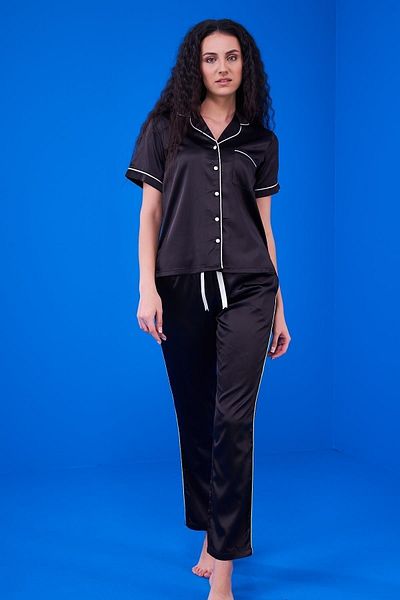 PJS 23192 Women's Buttoned Satin Pajama Set