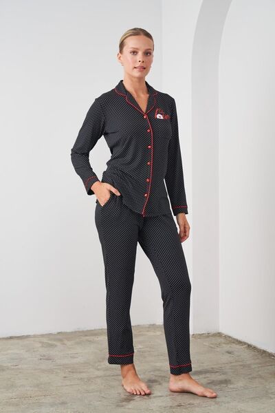 PJS 24531 Kadın Düğmeli Puanlı Pijama Takım