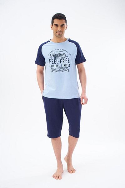 PJS Πιτζάμα Ανδρική Σετ Navy Blue Capri