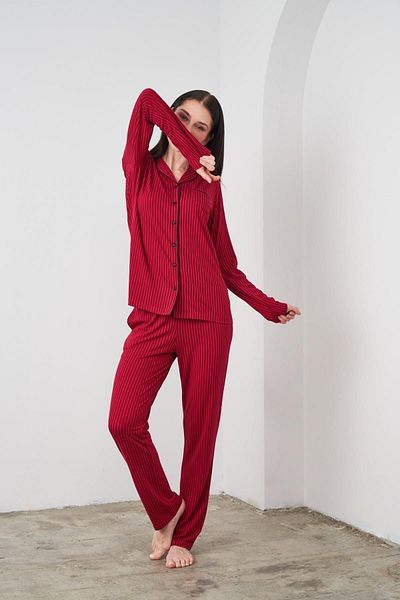 PJS 24521 Women's Buttoned Striped Pajamas Set