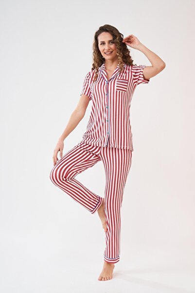 PJS 23213 Women's Striped Buttoned Pajama Set