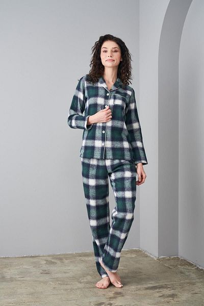 PJS 24562 Costum de pijama cu nasturi de flanel pentru femei