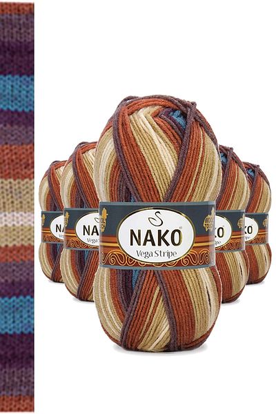 NAKO Vega Stripe 5 Pieces Premium Acrylic Hand Knitting - Thread Wool No: 82420