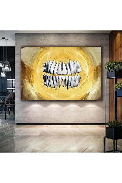 Şehzat Diş Polikiliniği Dekor Ağız Sağlığı Dental Beyaz Dişler Kare Kanvas Tablo
