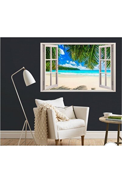 Şehzat Modern Soyut Dekoratif Açılır Pencere Görünümlü Deniz Ağaç Manzaralı K...