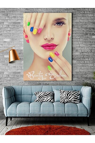 Şehzat Özel Tasarım Renkli Protez Manikürlü Tırnak Kuaför Kanvas Tablo