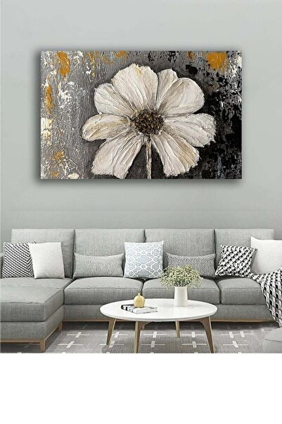 Şehzat Yağlı Boya Görünümlü Modern Papatya Kanvas Duvar Tablo