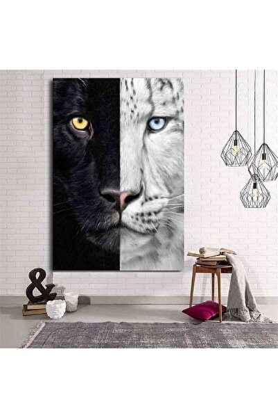 Şehzat Resimli Tablo Siyah Beyaz Kaplan Dekoratif Kanvas Tablo