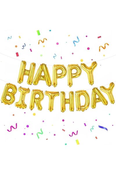 Paparti Happy Birthday Yazılı 16 Inç Gold Folyo Balon Seti Doğum Günü Süsleme