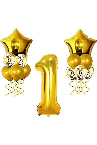 Paparti مجموعة بالونات رقائق ذهبية عمرها عام واحد، بالونات رقائق معدنية على ش...