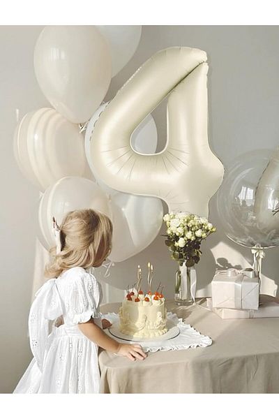 Paparti 76cm 34" Cream Foil Balloon - 4 Numbers, Suitable for Heliuma Party Balloon