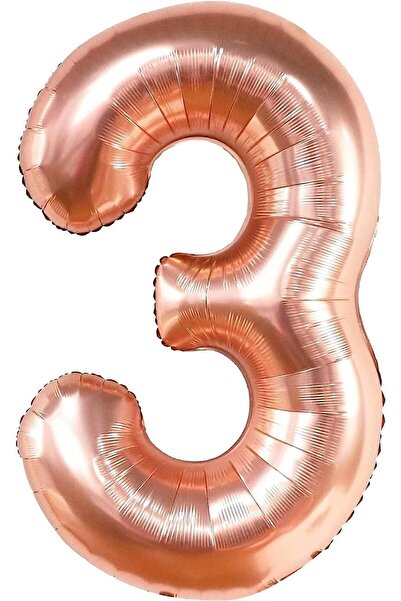 Paparti 3 Rakamı Rose Gold Folyo Balon 76cm 34" Helyuma Uygun Parti Balonu