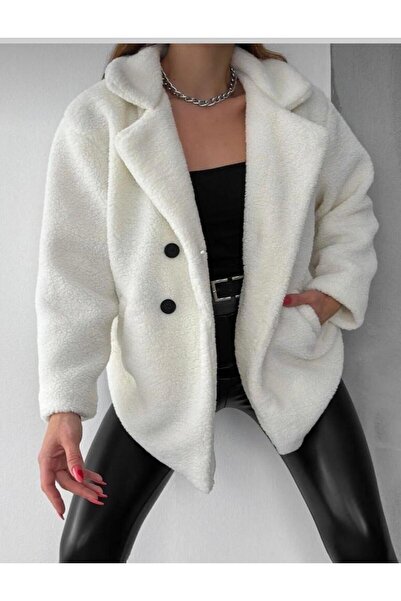 nathia outdoors Kadın 4 Düğmeli Astarsız Peluş Mont Hırka Kaban