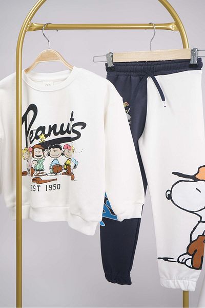 MİNİKO KİDS New Season Peanust Snoopy Model - Crew Neck Cotton Tracksuit Set