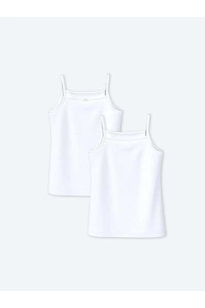 LC Waikiki Tricou pentru fetiță cu guler pătrat alb Lcw Buxe, pachet de 2