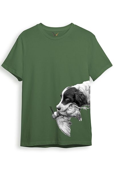 WİDİ Hunter Hunting Printed Hunting Dog Mouth με πλαϊνή λεπτομέρεια 100% βαμβακερό μπλουζάκι χακί κανονικής εφαρμογής
