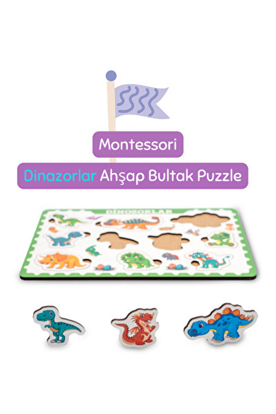 Hopiers Montessori Dinozorlar Ahşap Bultak Puzzle Seti - Eğitici, Öğretici Ve...