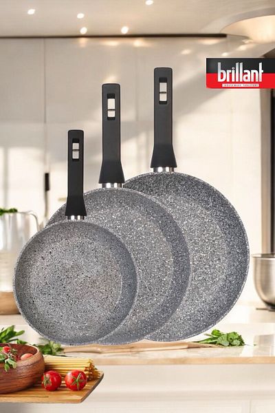 Brillant Set of 3 Gray Granite Pans - 28/24/20 Cm, Fireproof/Non-Stick