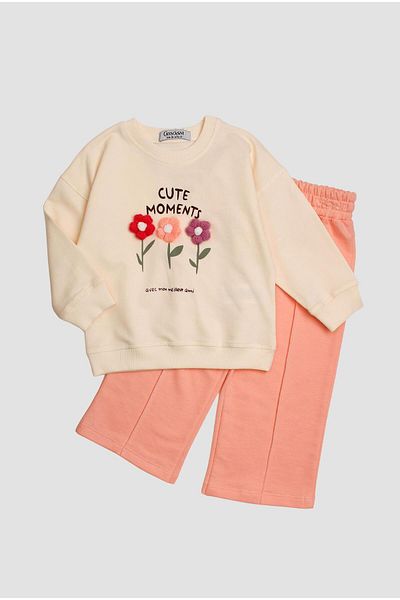Chicsy Baby Knitted Flower Patterned Baby and Kids Tracksuit Set - Oversize Cut