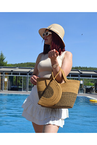 CARPELLA HOME Jute Women's Beach Bag - Zippered Summer Clutch Bag Casual Wallet Accessory