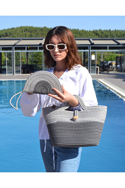 CARPELLA HOME Jute Women's Beach Bag - Zippered Summer Clutch Bag Casual Wallet Accessory