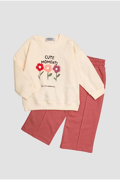 Chicsy Baby Knitted Flower Patterned Baby and Kids Tracksuit Set - Oversize Cut