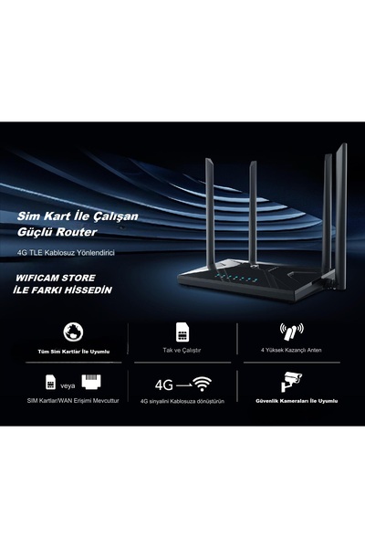 WİFİCAM Sim Kart İle Çalışan 4 Antenli Router Wifi Modem 3G/4G Desteği