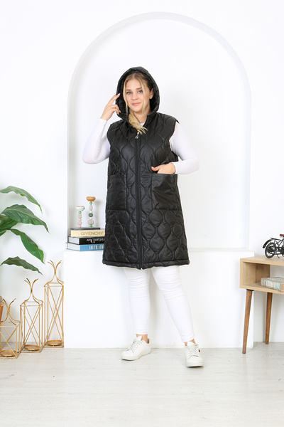 XL Modam Black Quilted - Large Size Women's Vest