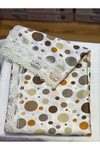 Esila Life 140x150 Геометрична покривка за маса с гипюр, цвят кафе, рашел - с ефект на защита от петна