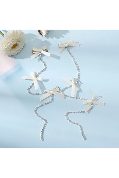 LO ADORO Accesoriu pentru păr cu fundă în stil coreean cu piatră de zircon, 2...