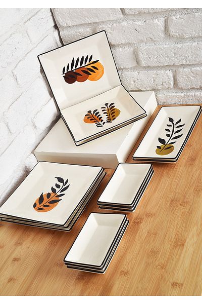 ASEL KİTCHEN 14 Piece Leaf Patterned Breakfast Set for 6 People