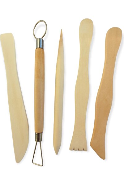 Polin Kil Hamuru Şekillendirme ve Modelaj Seti ( Ebaşuar ) Ahşap 5 Parça
